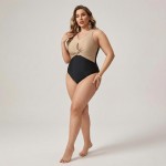Купить Купальник слитный колор-блок бежево-черный Plus Size 436-02 — реальное фото