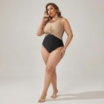 Купить Купальник слитный колор-блок бежево-черный Plus Size 436-02 — реальное фото