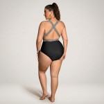 Купить Купальник слитный колор-блок полоска черно-белый Plus Size 436-05-K — реальное фото