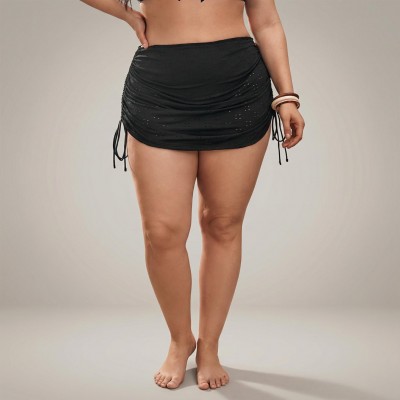 Купити Плавки купальні зі спідницею та драпіруванням перфорація чорні Plus Size 436-10-2-K — реальне фото