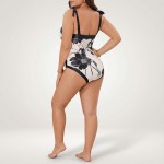 Купить Купальник слитный принт цветы черно-белый Plus Size 435-01-K — реальное фото