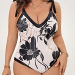 Купить Купальник слитный принт цветы черно-белый Plus Size 435-01-K — реальное фото
