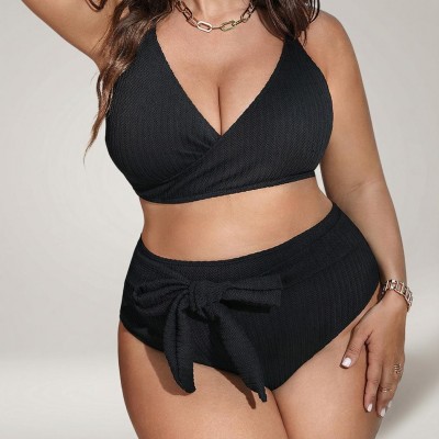 Купить Купальник раздельный рубчик с бантом черный Plus Size 435-05-K — реальное фото