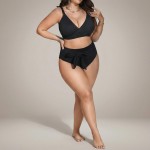Купить Купальник раздельный рубчик с бантом черный Plus Size 435-05-K — реальное фото
