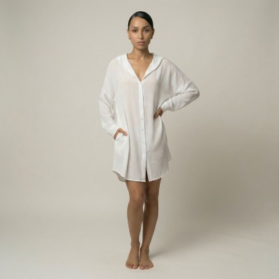 Туніка жіноча пляжна з віскози з капюшоном Біла One Size 405-95-K