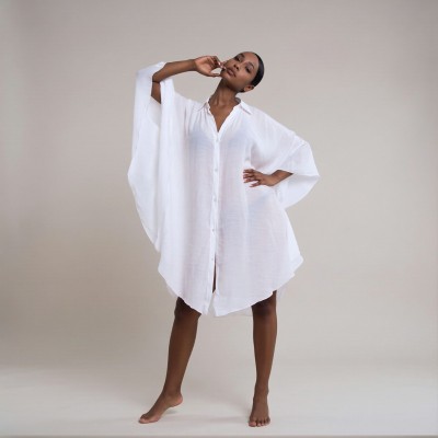 Туника женская пляжная из вискозы Белая Оверсайз One Size 405-97-1-K
