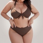 Купить Купальник раздельный Plus Size шоколадный с лифом на завязке 434-09 — реальное фото