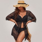 Купить Туника женская пляжная кружевная Геометрический орнамент Чёрная One Size 146-203 — реальное фото