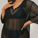 Купить Туника женская пляжная из полосатой сетки Чёрная One Size 146-202 — реальное фото