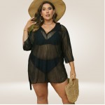 Купить Туника женская пляжная из полосатой сетки Чёрная One Size 146-202 — реальное фото