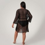 Купить Халат пляжный из полосатой сетки Чёрный One Size 146-201 — реальное фото