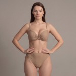 Купальник роздільний бежевий фактурний з чашкою та високою посадкою 702-07 — вигляд зблизька Купити Купальник роздільний бежевий фактурний з чашкою та високою посадкою 702-07 — реальне фото