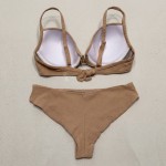 Купальник роздільний бежевий фактурний з чашкою та високою посадкою 702-07 — вигляд зблизька Купити Купальник роздільний бежевий фактурний з чашкою та високою посадкою 702-07 — реальне фото