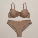 Купальник роздільний бежевий фактурний з чашкою та високою посадкою 702-07 — вигляд зблизька Купити Купальник роздільний бежевий фактурний з чашкою та високою посадкою 702-07 — реальне фото