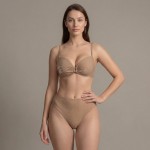 Купальник роздільний бежевий фактурний з чашкою та високою посадкою 702-07 — вигляд зблизька Купити Купальник роздільний бежевий фактурний з чашкою та високою посадкою 702-07 — реальне фото