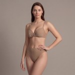 Купальник роздільний бежевий фактурний з чашкою та високою посадкою 702-07 — вигляд зблизька Купити Купальник роздільний бежевий фактурний з чашкою та високою посадкою 702-07 — реальне фото