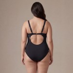 Купить Слитный купальник Plus Size чёрный с запахом и вырезом на спине 703-01 — реальное фото