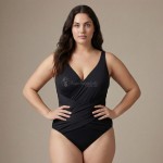 Купить Слитный купальник Plus Size чёрный с запахом и вырезом на спине 703-01 — реальное фото