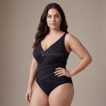 Купить Слитный купальник Plus Size чёрный с запахом и вырезом на спине 703-01 — реальное фото