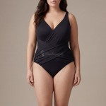 Купить Слитный купальник Plus Size чёрный с запахом и вырезом на спине 703-01 — реальное фото