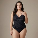 Купить Слитный купальник Plus Size чёрный с запахом и вырезом на спине 703-01 — реальное фото