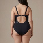 Купить Слитный купальник Plus Size чёрный с запахом и вырезом на спине 703-01 — реальное фото