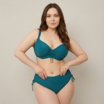 Купить Раздельный купальник Plus Size на большую грудь чашка F морская волна 703-02 — реальное фото