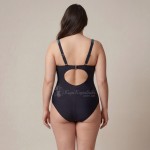 Купить Женский слитный купальник Plus Size чёрный с бирюзовым тропическим принтом  702-02-1 — реальное фото