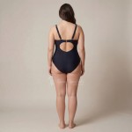 Купить Женский слитный купальник Plus Size чёрный с бирюзовым тропическим принтом  702-02-1 — реальное фото