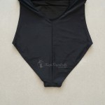 Купить Женский слитный купальник Plus Size чёрный с бирюзовым тропическим принтом  702-02-1 — реальное фото