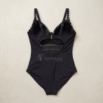 Купить Женский слитный купальник Plus Size чёрный с абстрактным принтом и вырезом на спине 702-02-2 — реальное фото