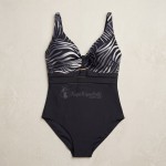 Купить Женский слитный купальник Plus Size чёрный с абстрактным принтом и вырезом на спине 702-02-2 — реальное фото