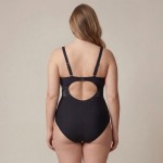 Купить Женский слитный купальник Plus Size чёрный с абстрактным принтом и вырезом на спине 702-02-2 — реальное фото