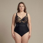 Купить Женский слитный купальник Plus Size чёрный с тёплым зебра-принтом 702-02-3 — реальное фото