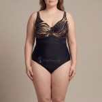 Купить Женский слитный купальник Plus Size чёрный с тёплым зебра-принтом 702-02-3 — реальное фото