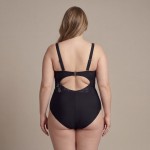 Купить Женский слитный купальник Plus Size чёрный с тёплым зебра-принтом 702-02-3 — реальное фото