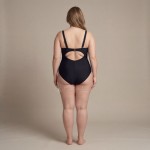 Купить Женский слитный купальник Plus Size чёрный с тёплым зебра-принтом 702-02-3 — реальное фото