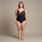 Купить Женский слитный купальник Plus Size чёрный с тёплым зебра-принтом 702-02-3 — реальное фото