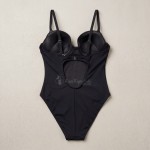 Купить Слитный купальник чёрный с двойным пуш-ап 702-08 — реальное фото