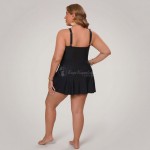 Женский слитный купальник-платье Plus Size чёрный с запахом и юбкой 174-32 — вид вблизи Купить Женский слитный купальник-платье Plus Size чёрный с запахом и юбкой 174-32 — реальное фото