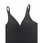 Женский слитный купальник-платье Plus Size чёрный с запахом и юбкой 174-32 — вид вблизи Купить Женский слитный купальник-платье Plus Size чёрный с запахом и юбкой 174-32 — реальное фото