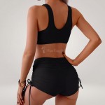 Раздельный купальник чёрный с шортиками и утягивающей посадкой 174-31 — вид вблизи Купить Раздельный купальник чёрный с шортиками и утягивающей посадкой 174-31 — реальное фото
