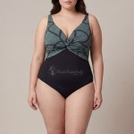 Купить Слитный купальник Plus Size с абстрактным зелёно-чёрным принтом 702-04 — реальное фото