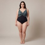 Купить Слитный купальник Plus Size с абстрактным зелёно-чёрным принтом 702-04 — реальное фото