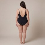 Купить Слитный купальник Plus Size с абстрактным зелёно-чёрным принтом 702-04 — реальное фото